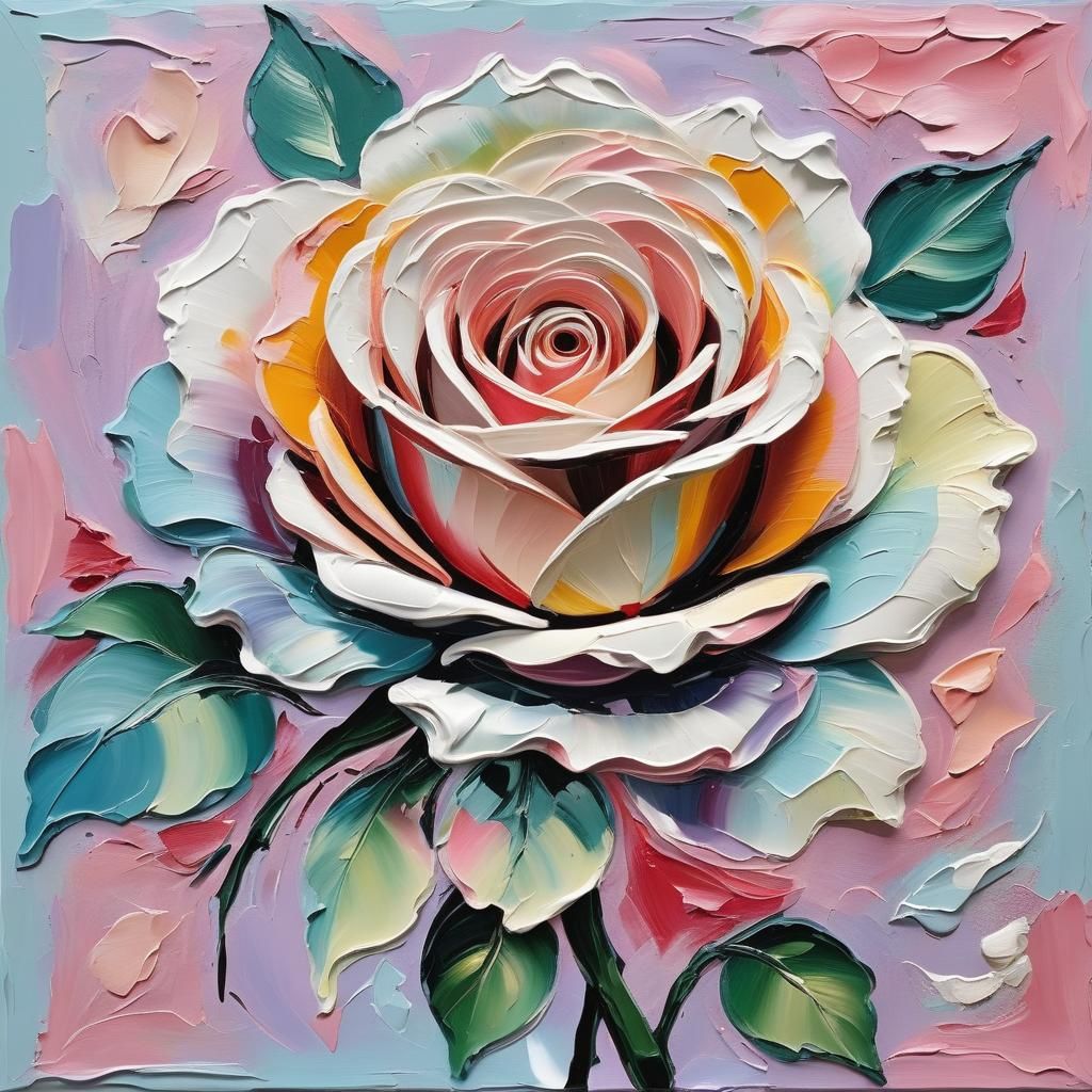 Beautiful Rose Impasto Painting with Thick Paint