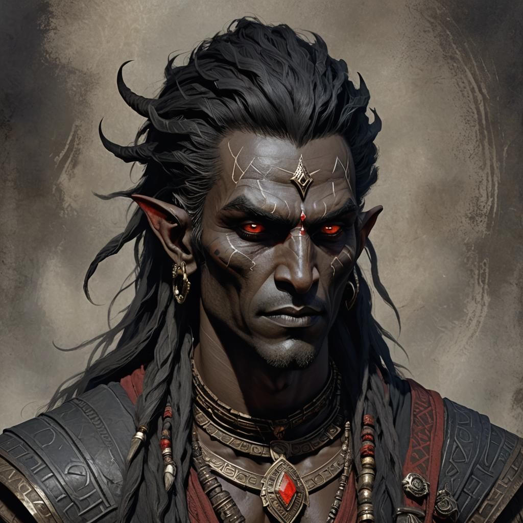 Dunmer Spice Trader Portrait in Aztec-Vedic Style