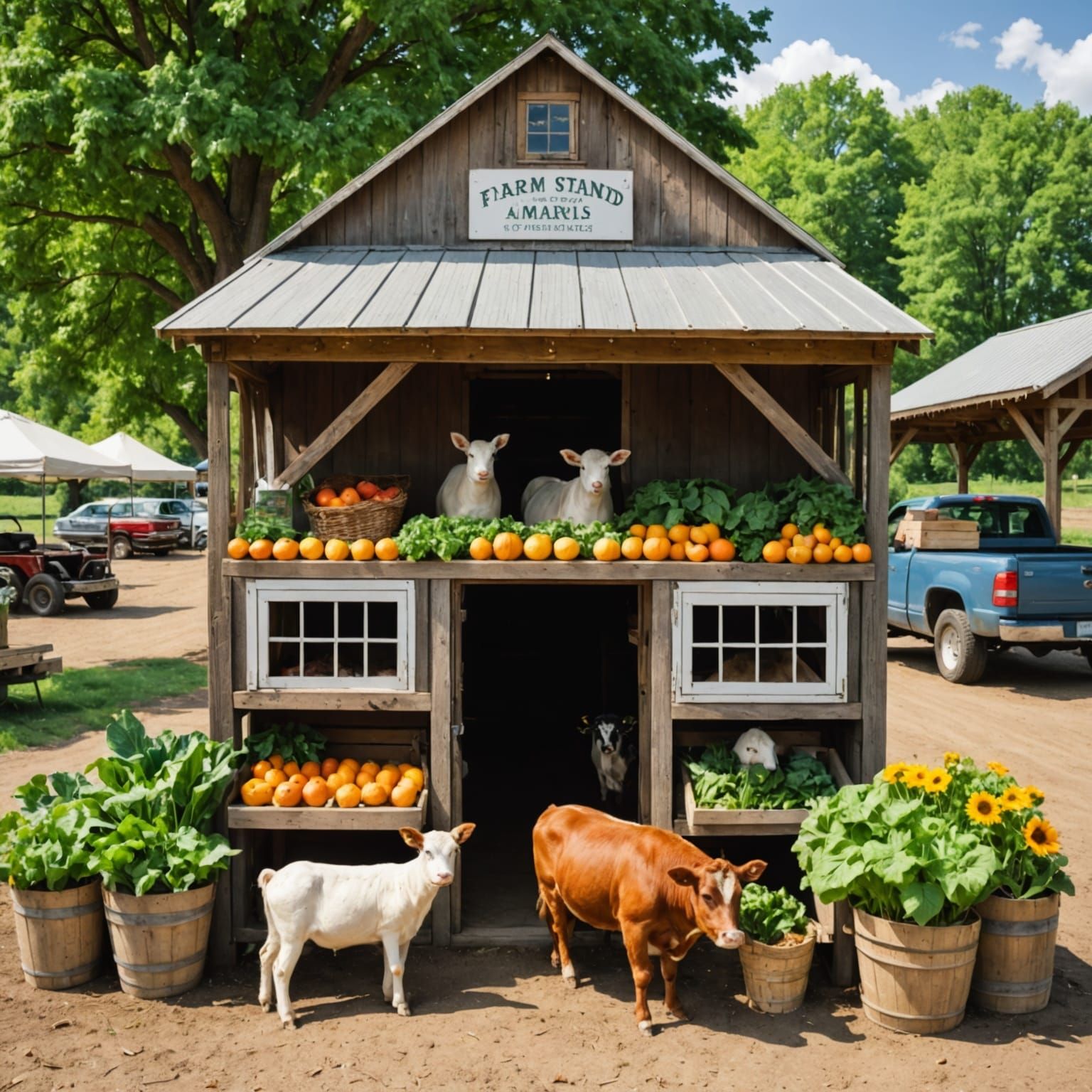 Animals Shopping at a Farm Stand