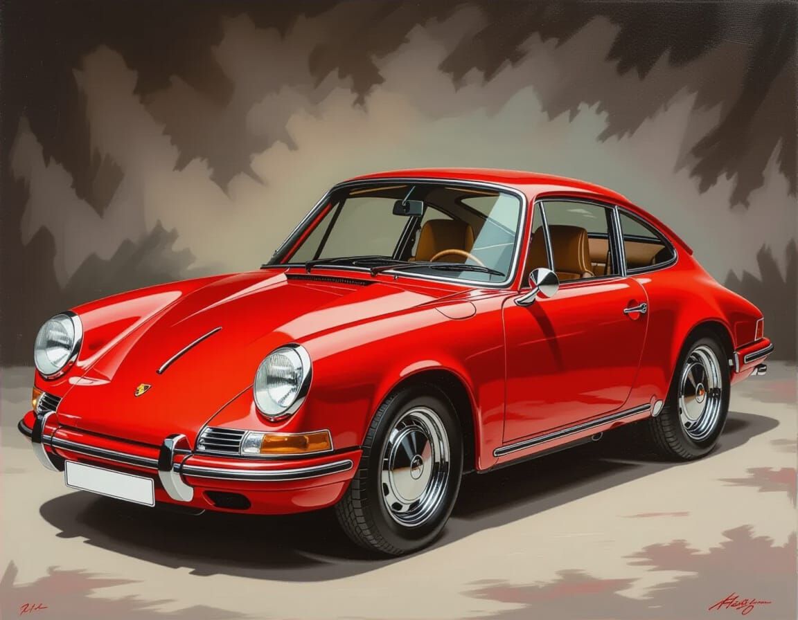 Vintage Guards Red Porsche 911 as Hyperrealistic Painting
