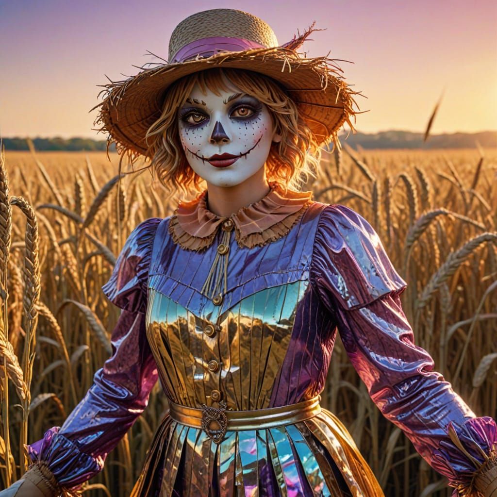 flapper scarecrow, iridescent foil"