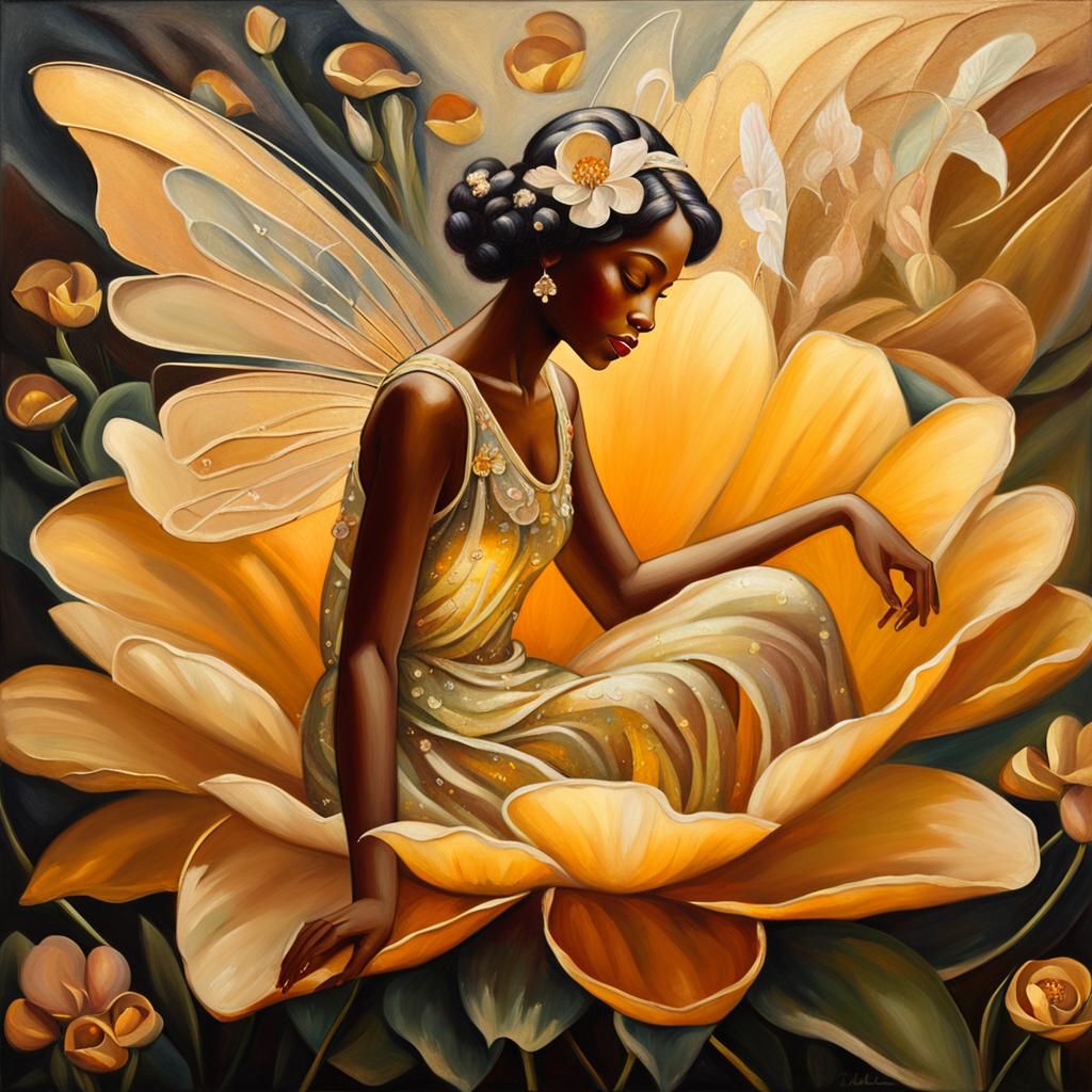 Fairy in Flower: Harlem Renaissance Art Deco Painting