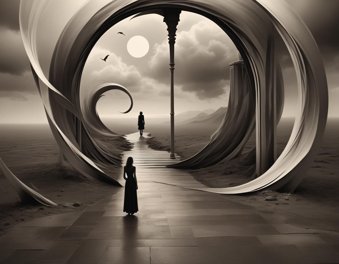 Achromatic Anamorphic Illusion of a Timeless Meeting Place