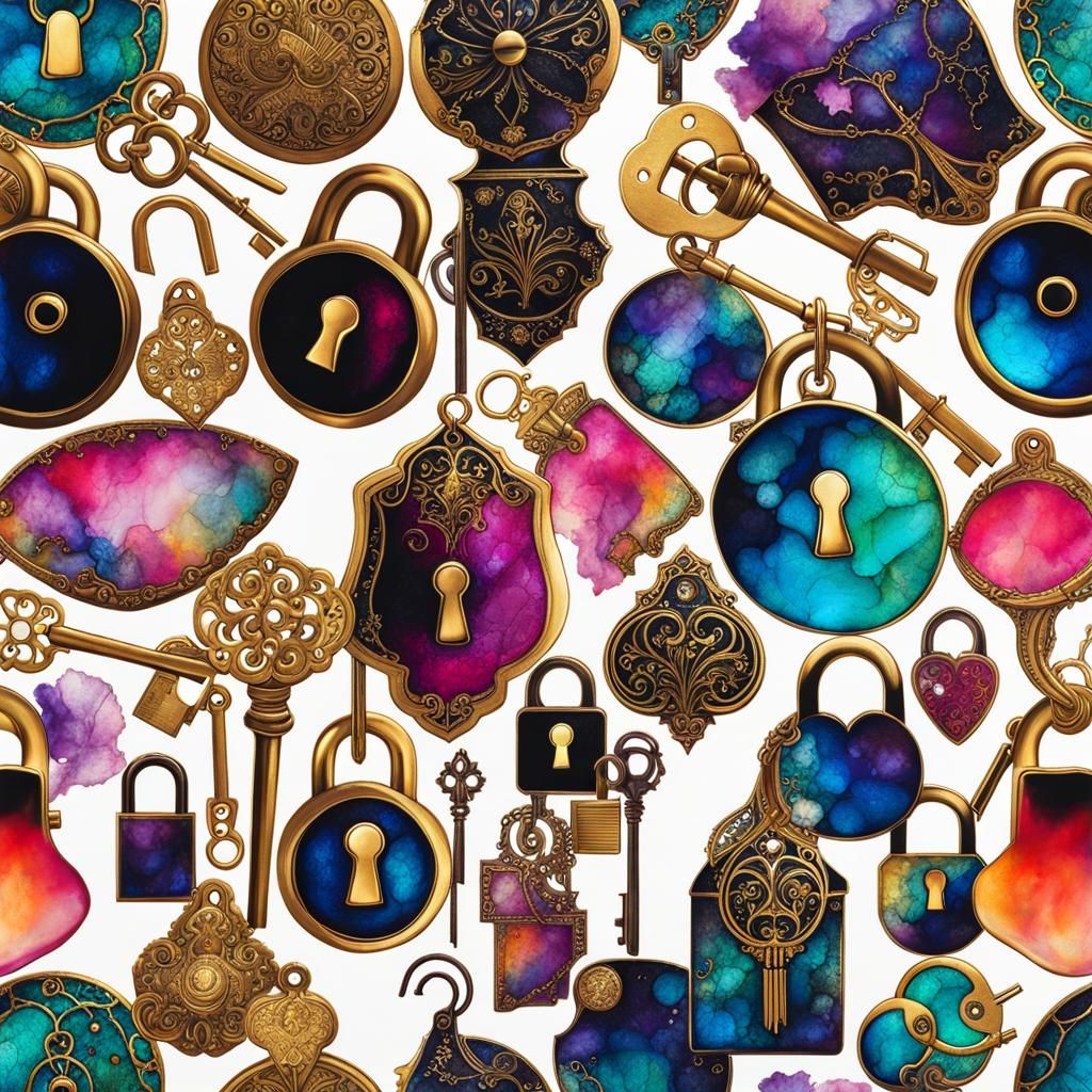Mysterious Keys and Locks in Vibrant Colors
