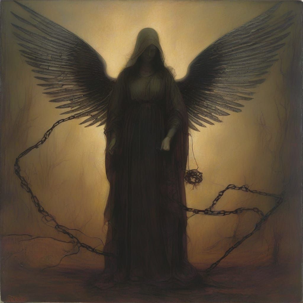 Dark Fantasy Angel Hunter With Chains and Scepter