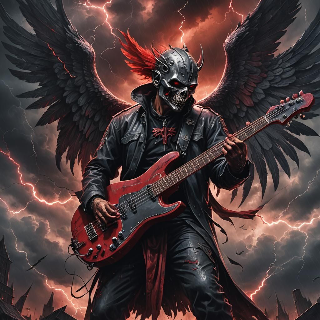 Dark Fantasy Bassist with Angel Wings
