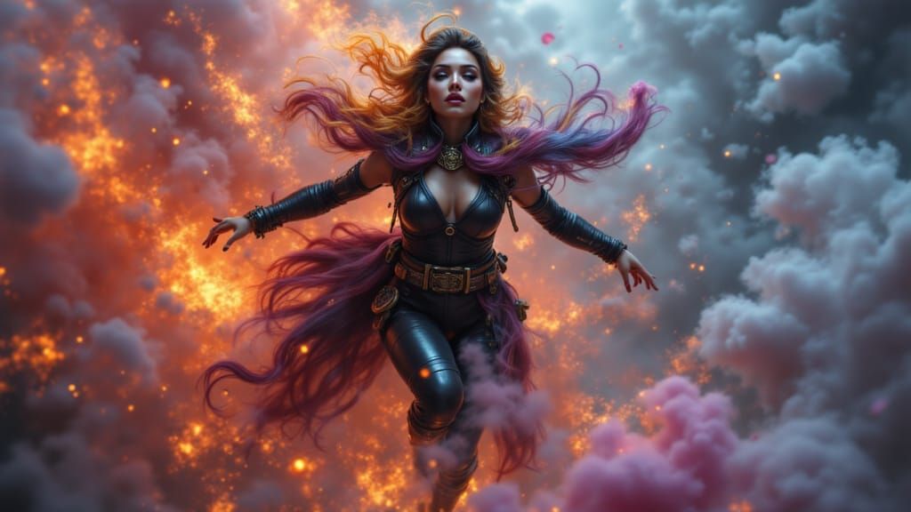 Dynamic Figure Leaping with Ornate Bauhaus Details