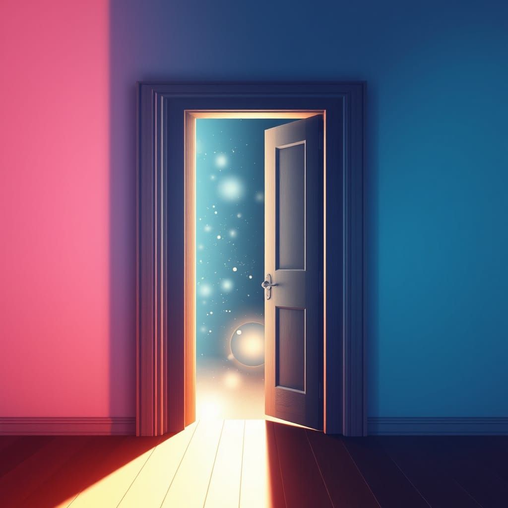 Hopeful Transition: Closed Door to Bright New Beginning