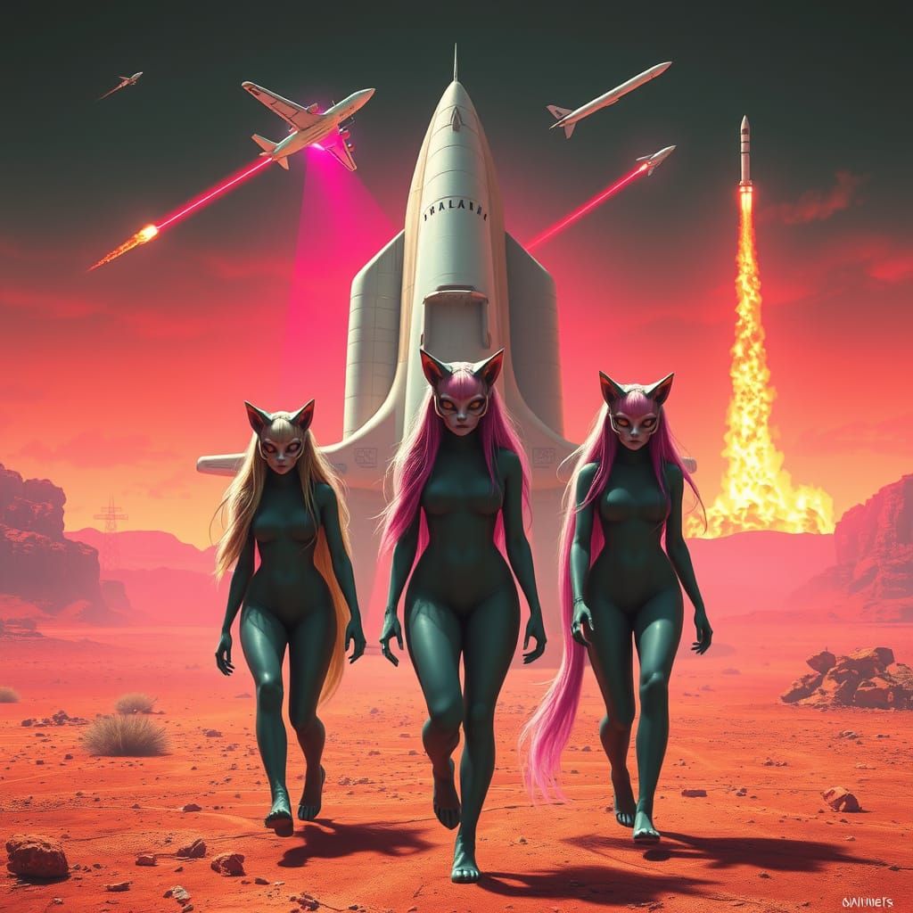 Surreal Hybrid Women in Scorching Desert Landscape