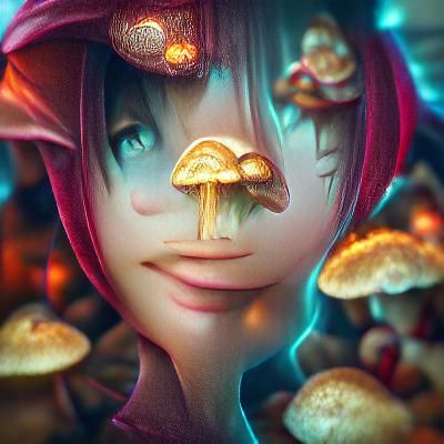 Mushroom Fairy Portrait in Fairycore Style