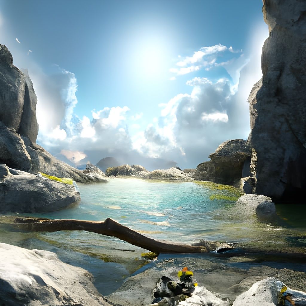 Alpine Lake Reflecting Sunlight: Matte Painting