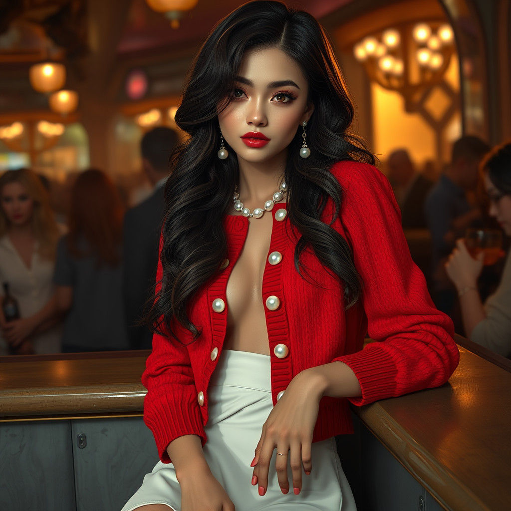 Brunette in Red Cardigan, Fantasy Concept Art