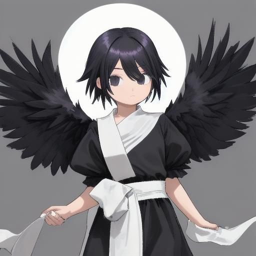 Adorable Raven Angel in White Sash