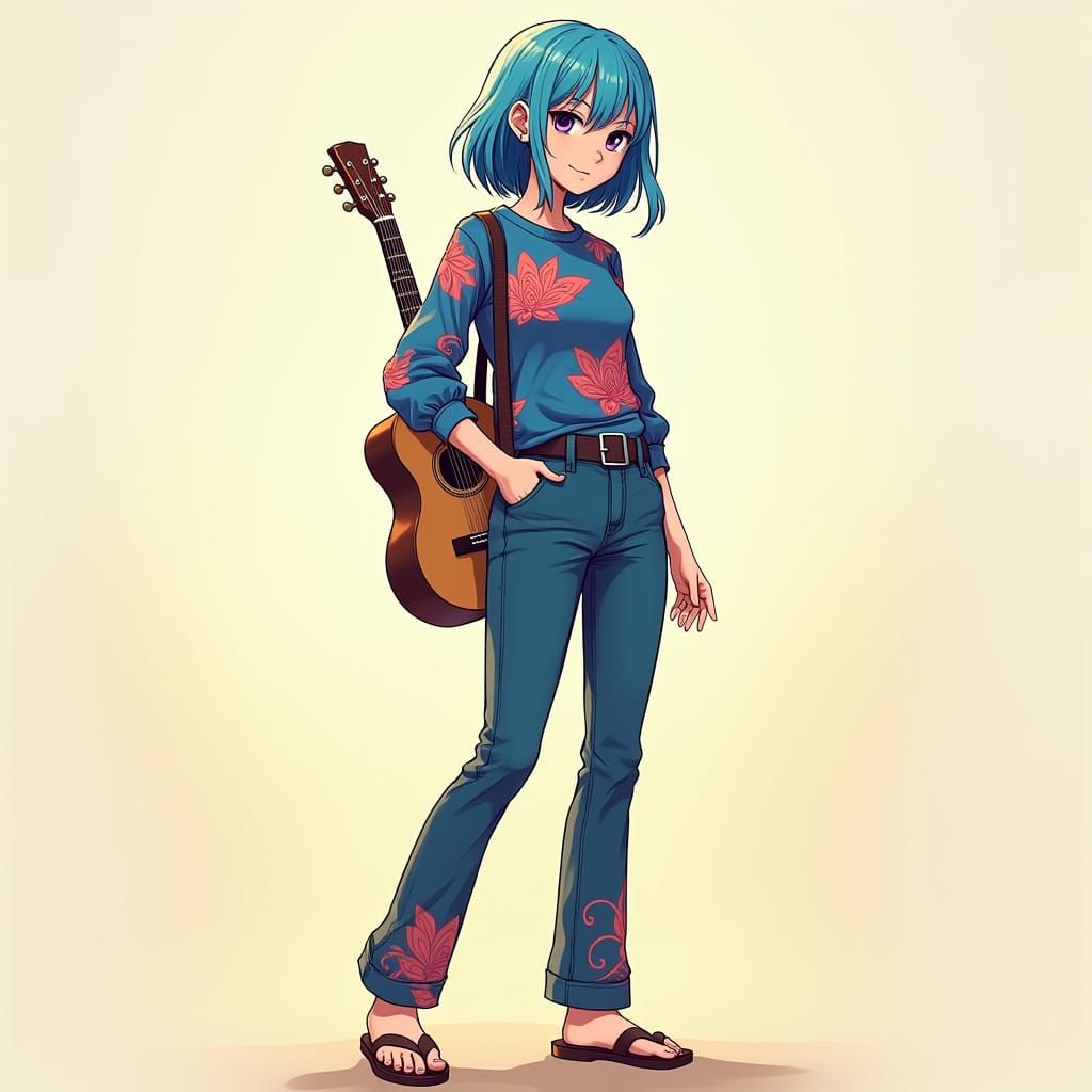 Elegant Young Woman in Vibrant, Cel-Shaded Style