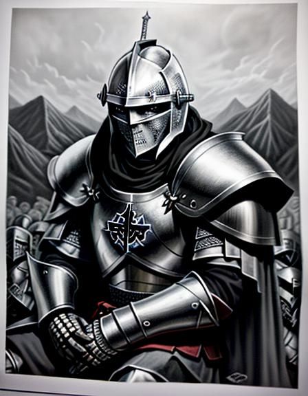 Templar Knight Contemplates Mortality: Charcoal Drawing