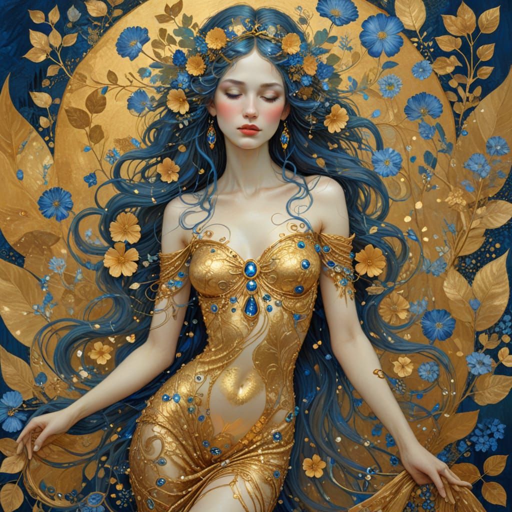 Golden Goddess of Nature in Luxurious Klimt Art