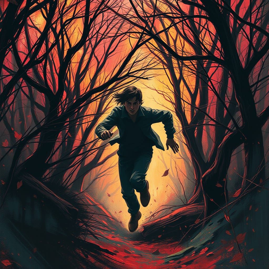 Sprint Through Dark Fantasy Forest in Cyberpunk Style