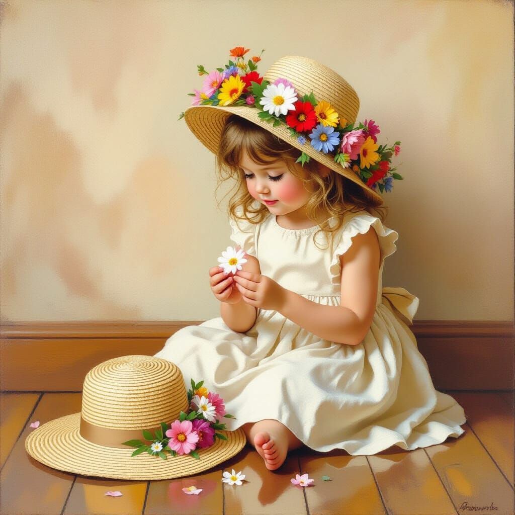 Girl with Flower Hat in Impressionist Style