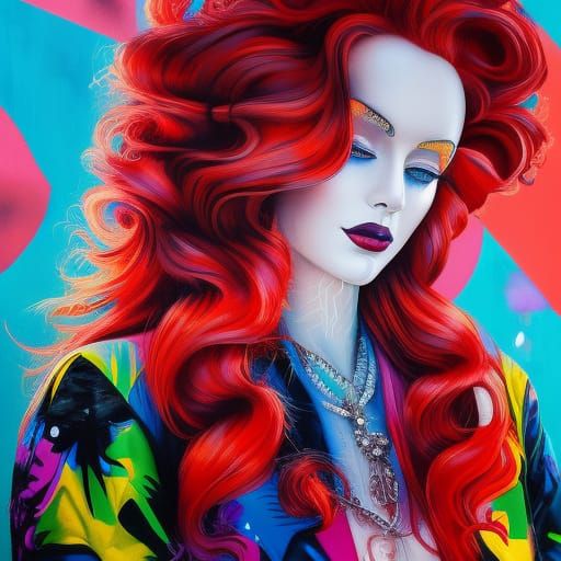 Red-Haired Woman in Tower: Graffiti Splash Art