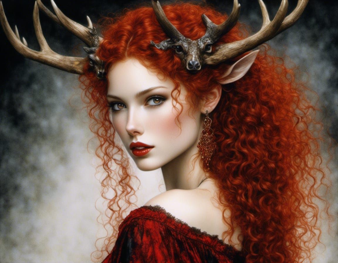 Pale Beauty with Antlers at Aristocratic Party