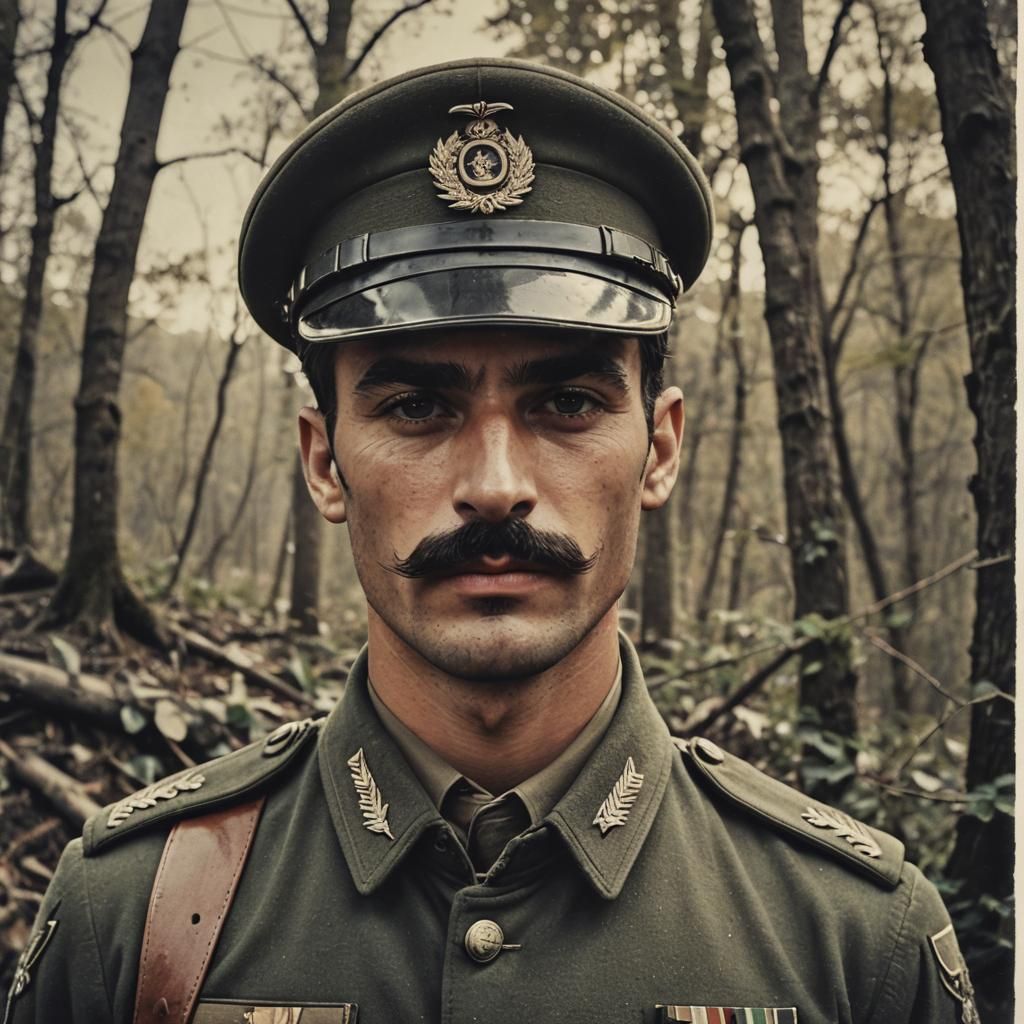 Serbian Soldier Portrait in 1970s Polaroid Style
