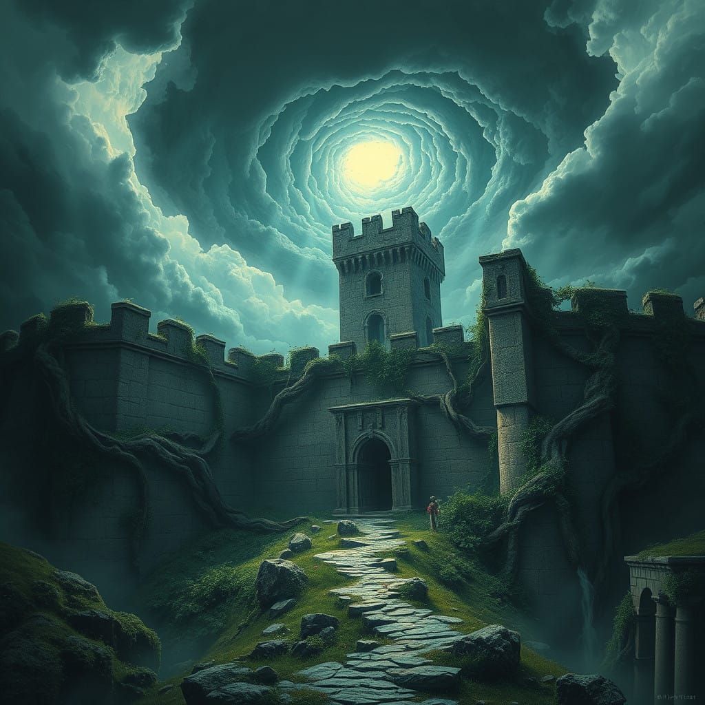 Eroding Fortress of the Mind in Dark Fantasy Style