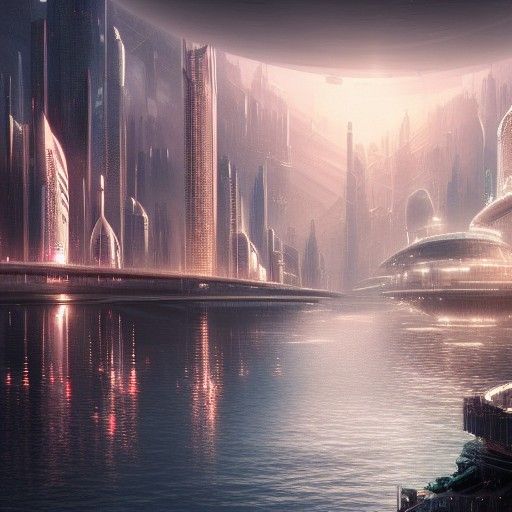 Futuristic City on Water: Epic Digital Painting