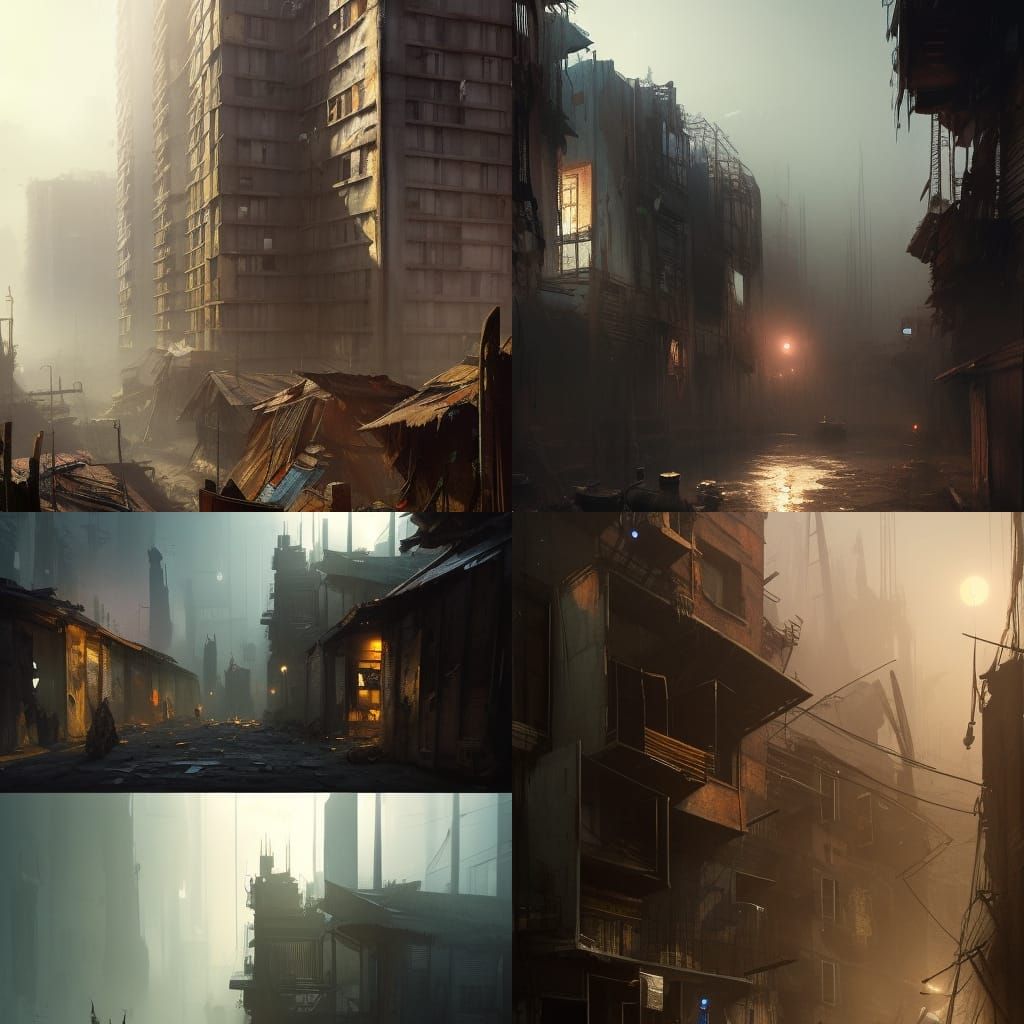 Dark Fantasy Slum Apartment Complex in 8K