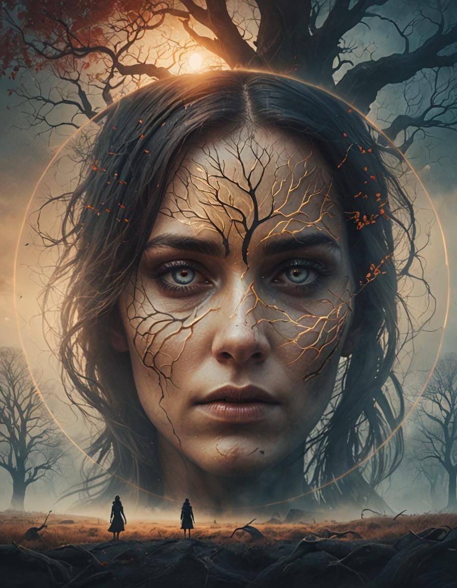 Ethereal Woman in Misty Landscape: Fantasy Concept Art