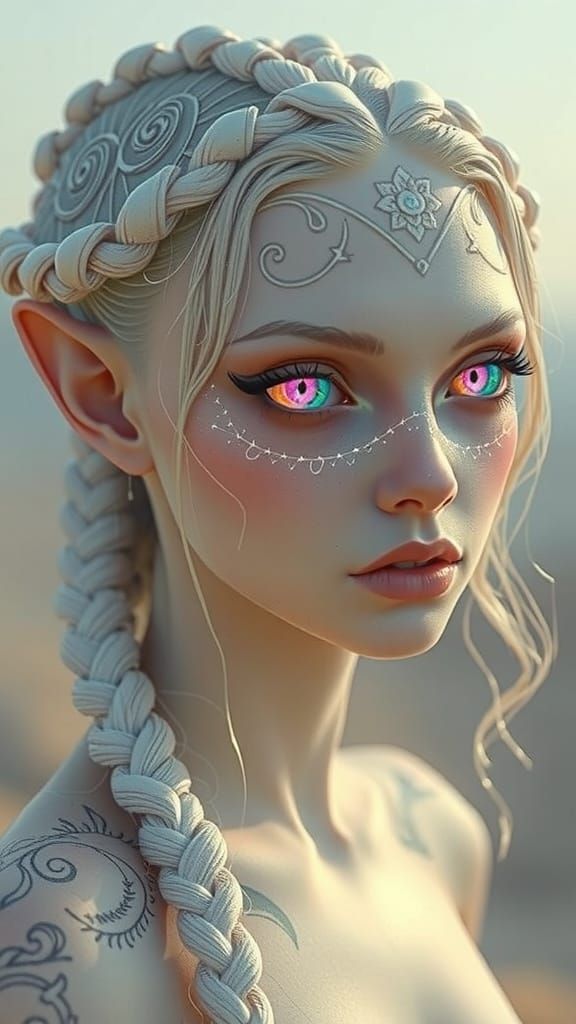 Alien Woman with Snail Braids and Indigo Tattoos