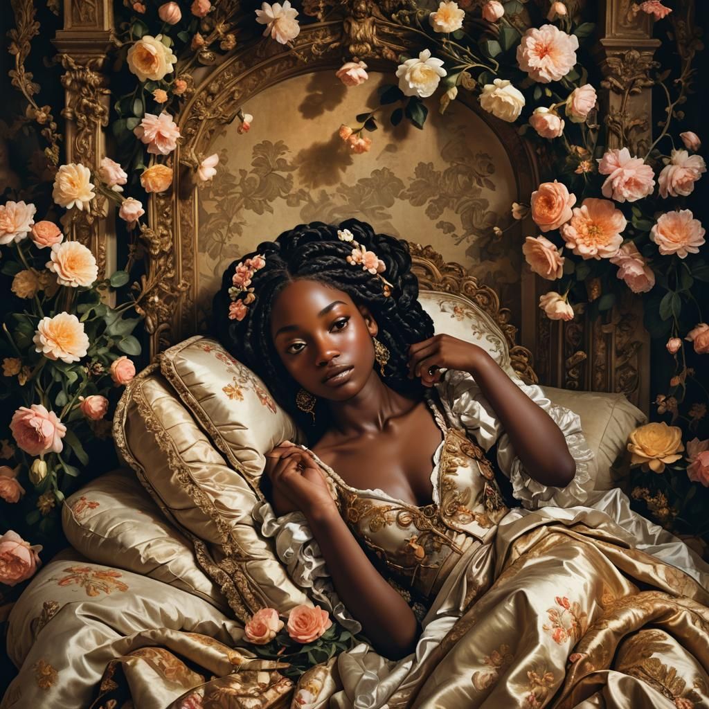 Baroque Beauty in Palace with Withered Flowers