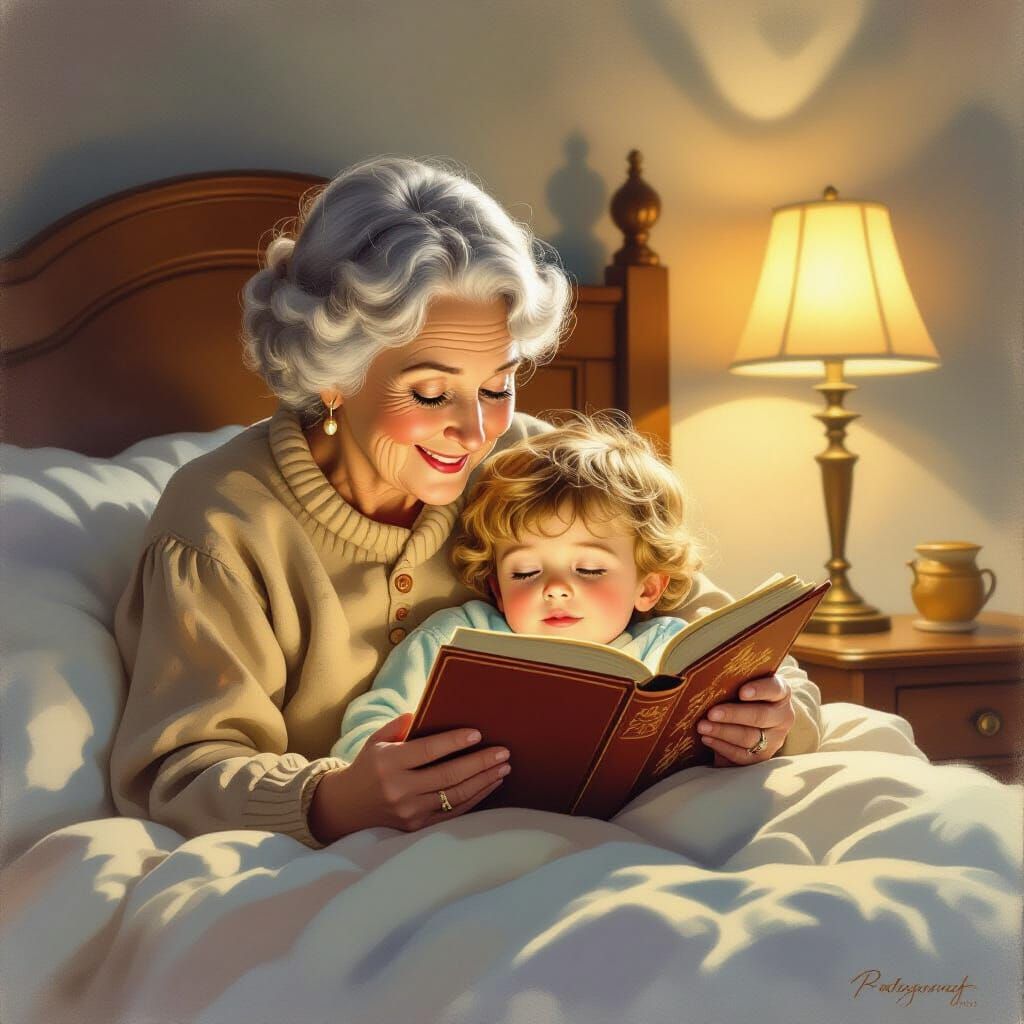 Cozy Bedtime Story: Grandma Reads Fairytale to Sleepy Child