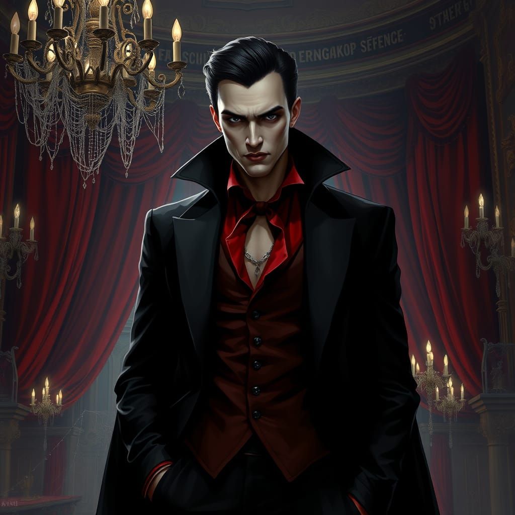 Gothic Vampire in Luxurious Dark Chamber