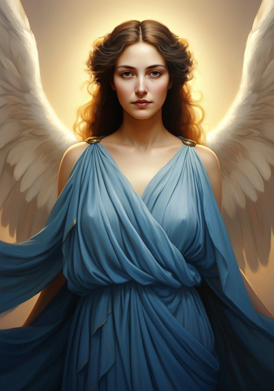 Woman in Blue Toga, Hyperrealistic Portrait