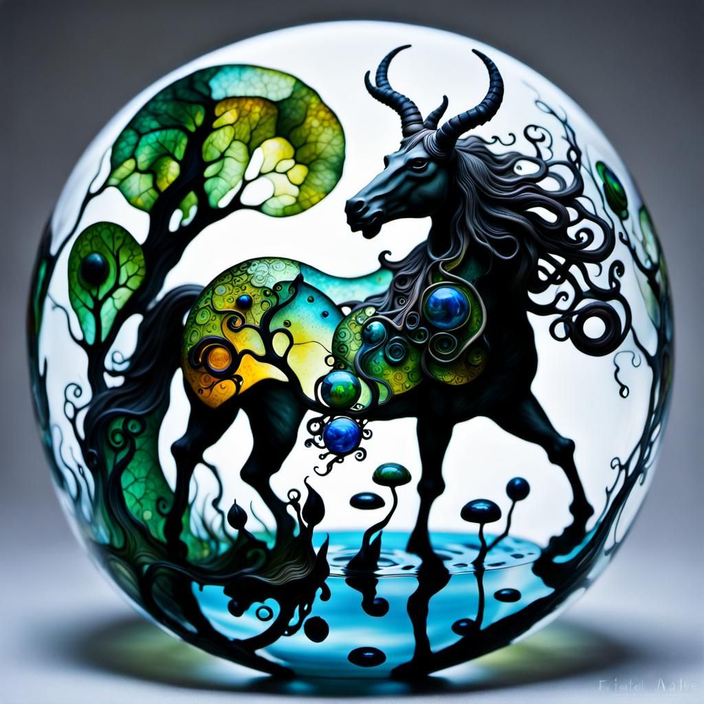 Horned Horse and Druid Child in Forest Glade