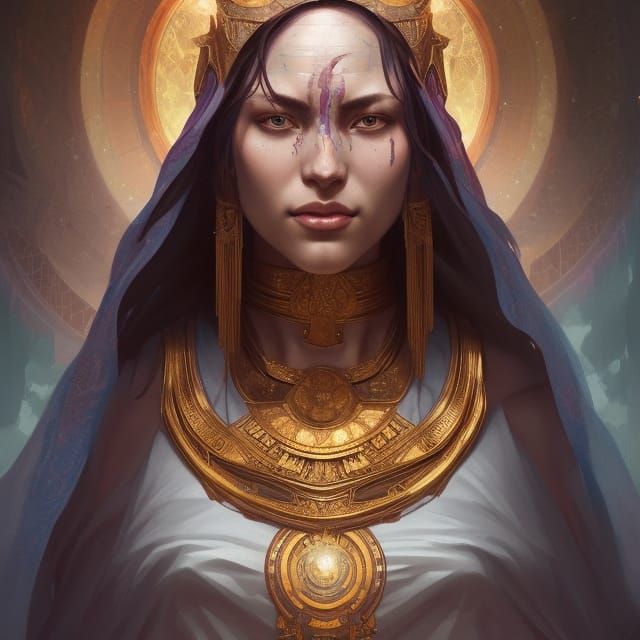 Detailed Portrait of Temple Priestess with Dynamic Lighting