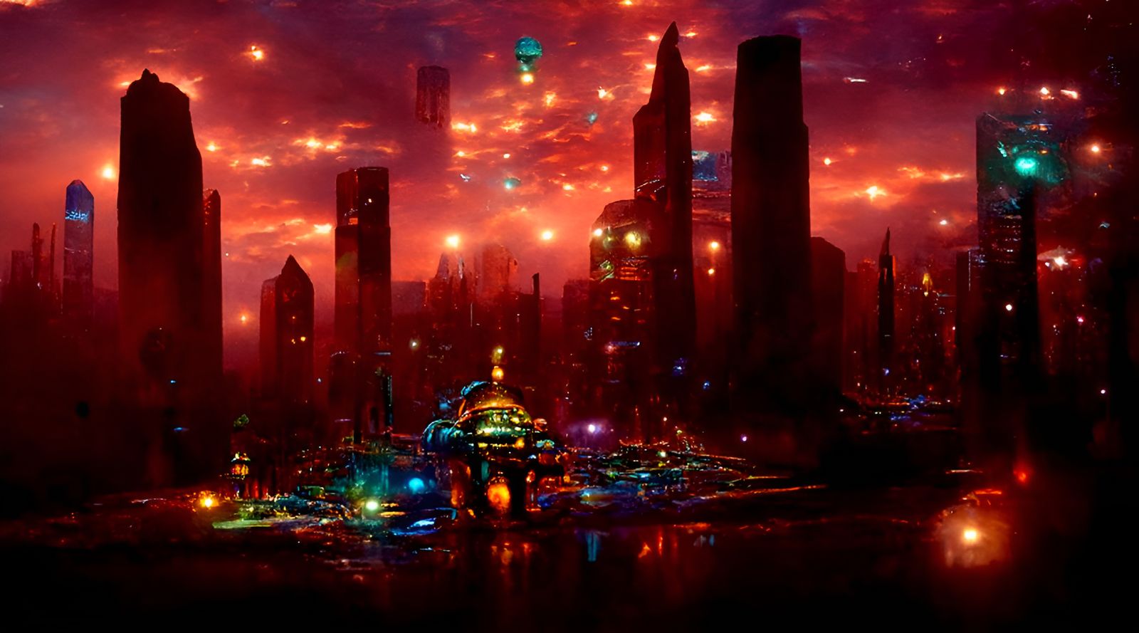 Futuristic Robotic Cityscape Illustration in Expressionism S...