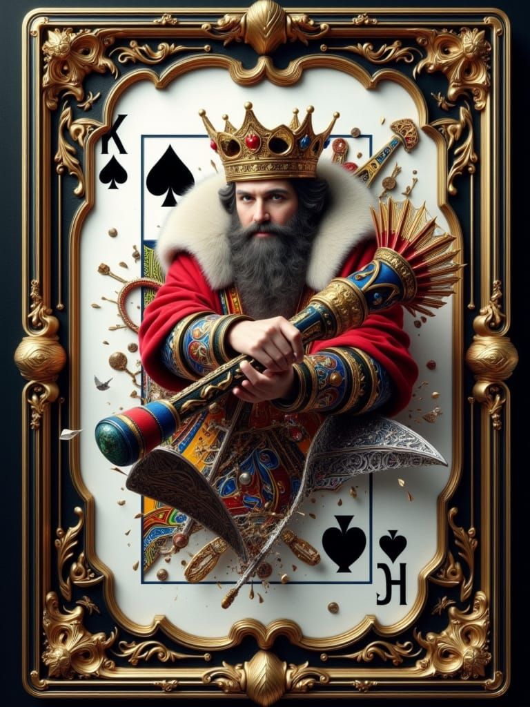 Steampunk King Leaps from Playing Card