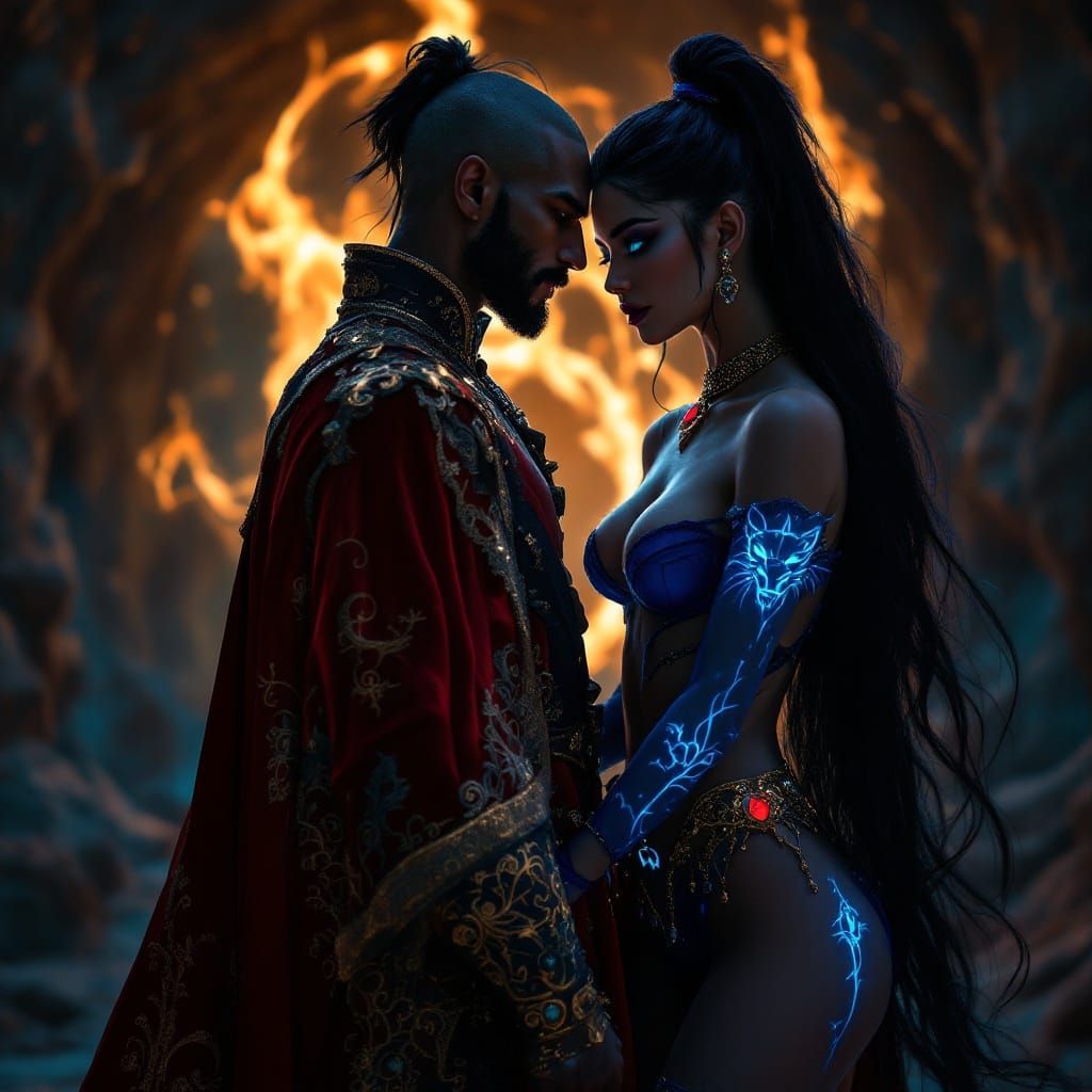 Goth Princess Jasmine and Jafar in Dark Desert Landscape