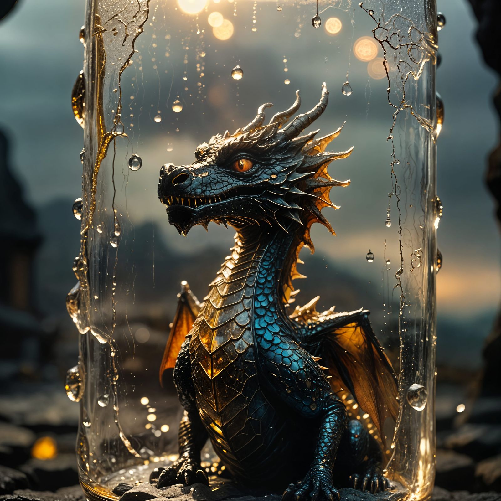 Dramatic Glass Dragon Figurine in Cinematic Style
