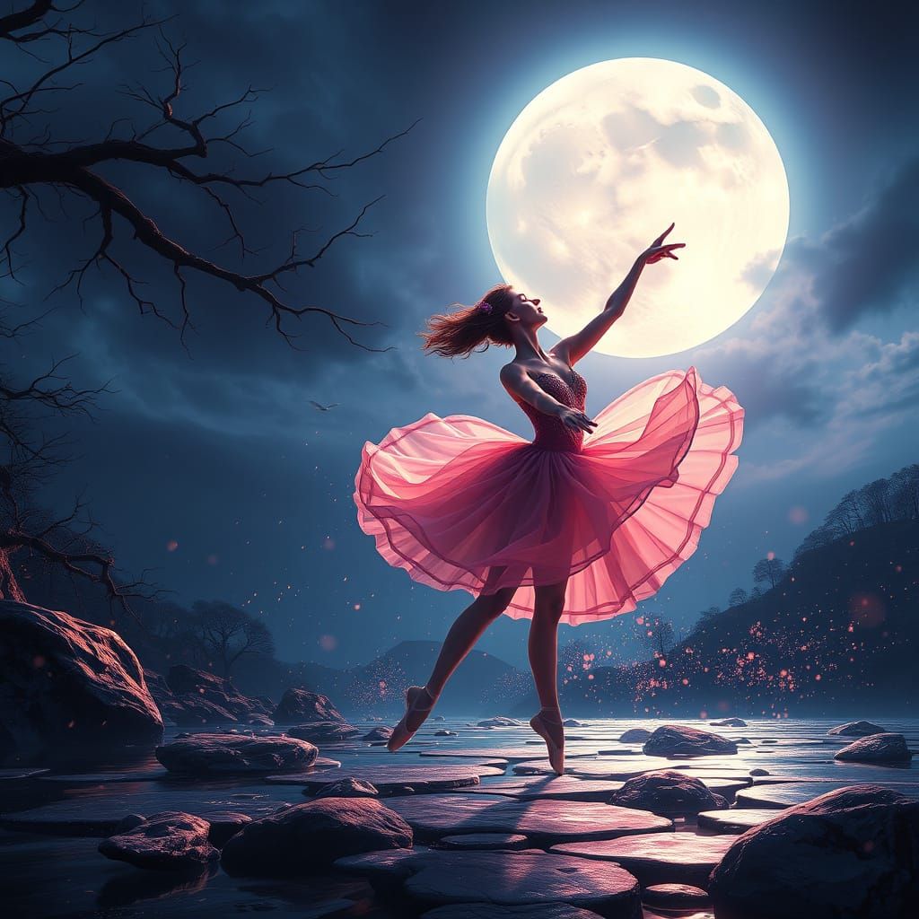 Ballerina Dancing to Moonlight Sonata in Digital Art