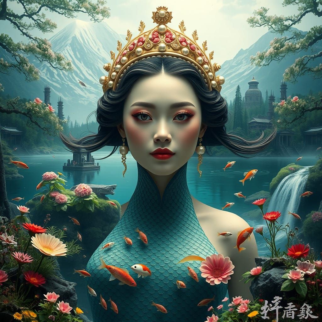 Hyper-Realistic Portrait of Queen Mu Yanling, Mermaid Empres...