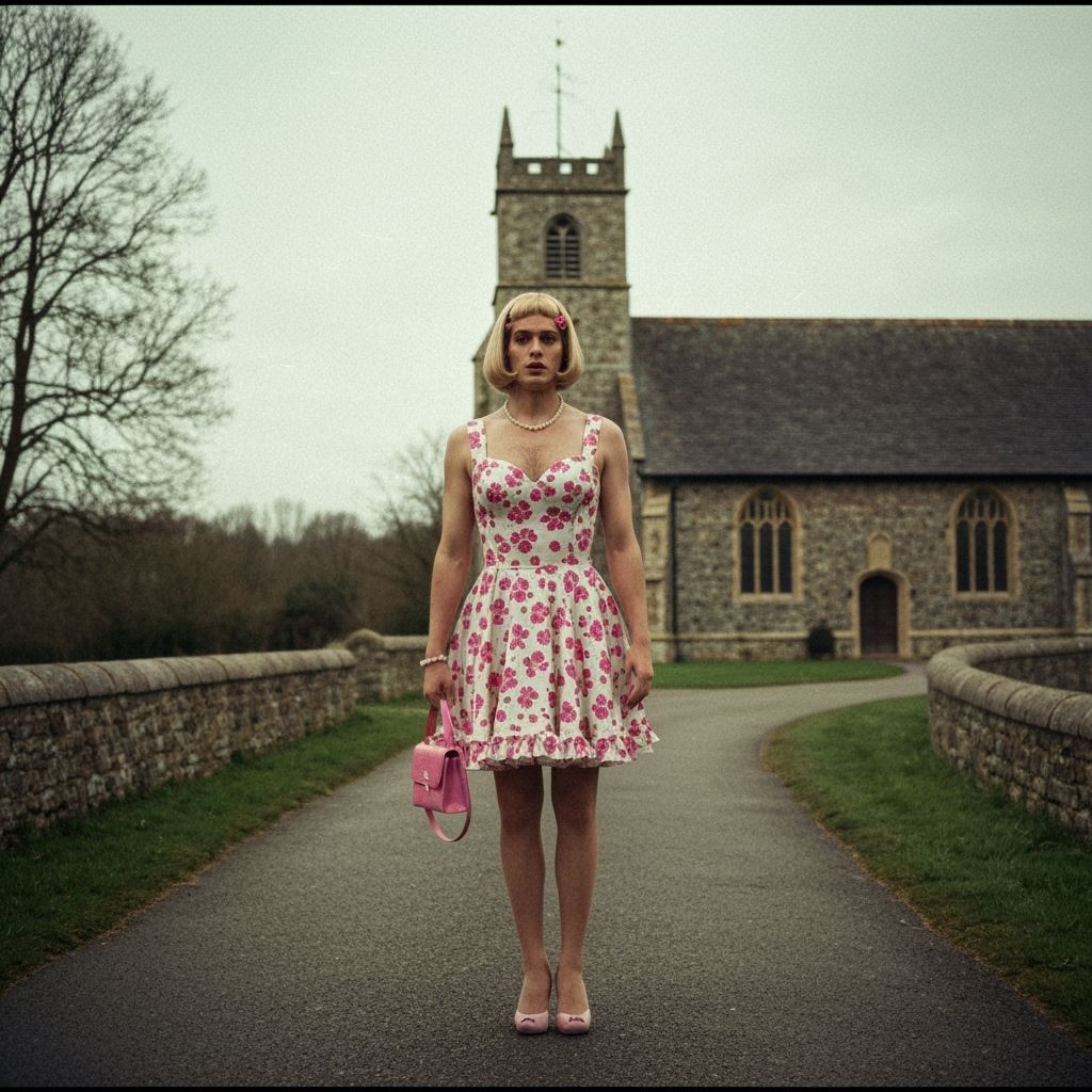 Young Man in 1950s Dress at Countryside Church