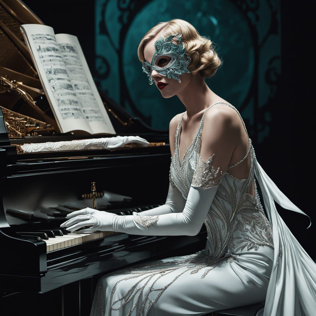 Vintage Noir Goddess Plays Piano in a Lavish, High-Fantasy S...