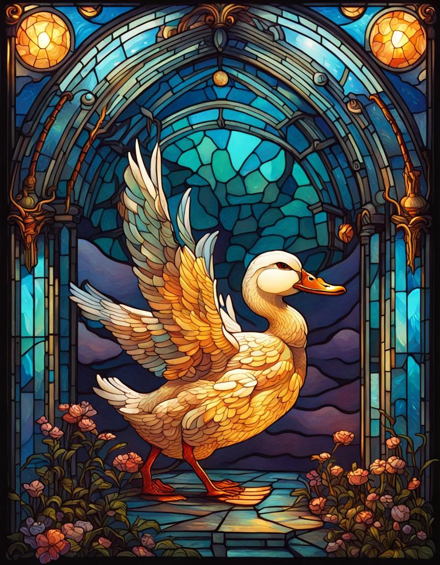 Stained Glass Duck Tarot Card Illustration