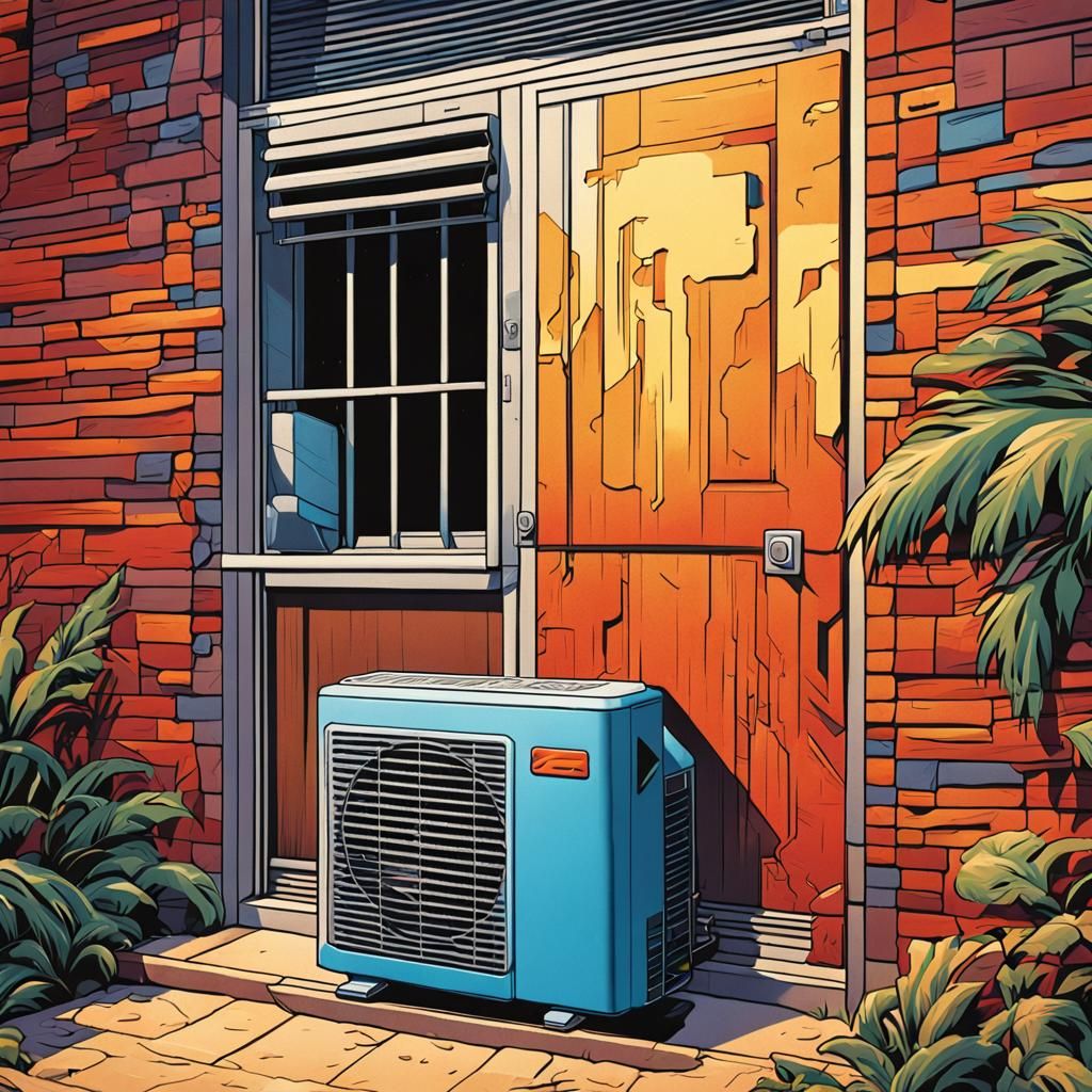 Hyperrealistic Mural: Air Conditioner on a Hot Day