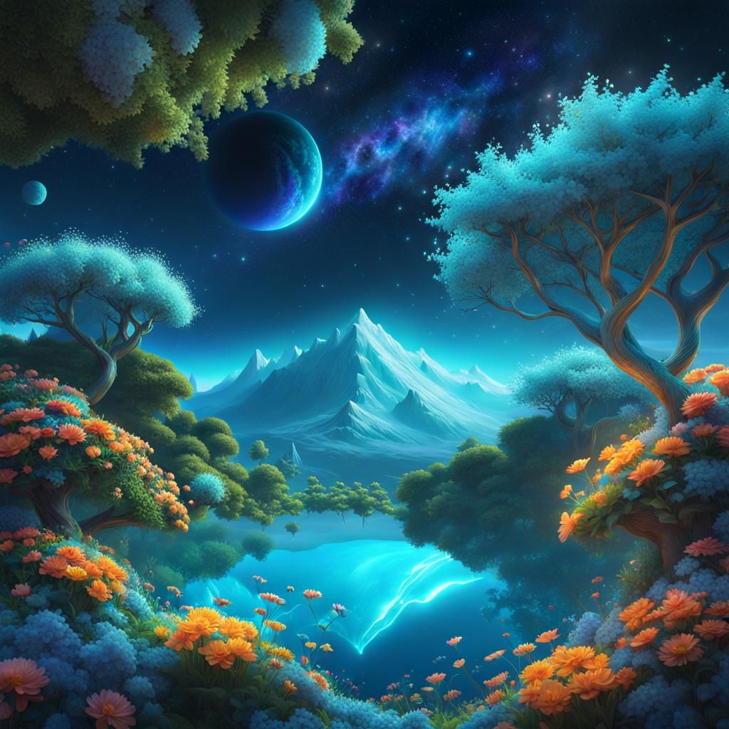 Dreamlike Celestial Vista with Lush Nature in 8K