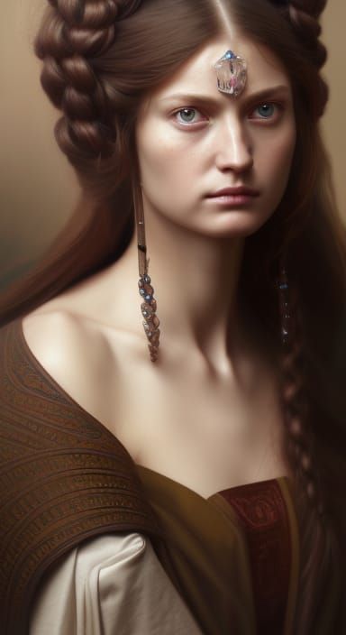 Renaissance-Style Jedi Lady Portrait in Hyperrealism
