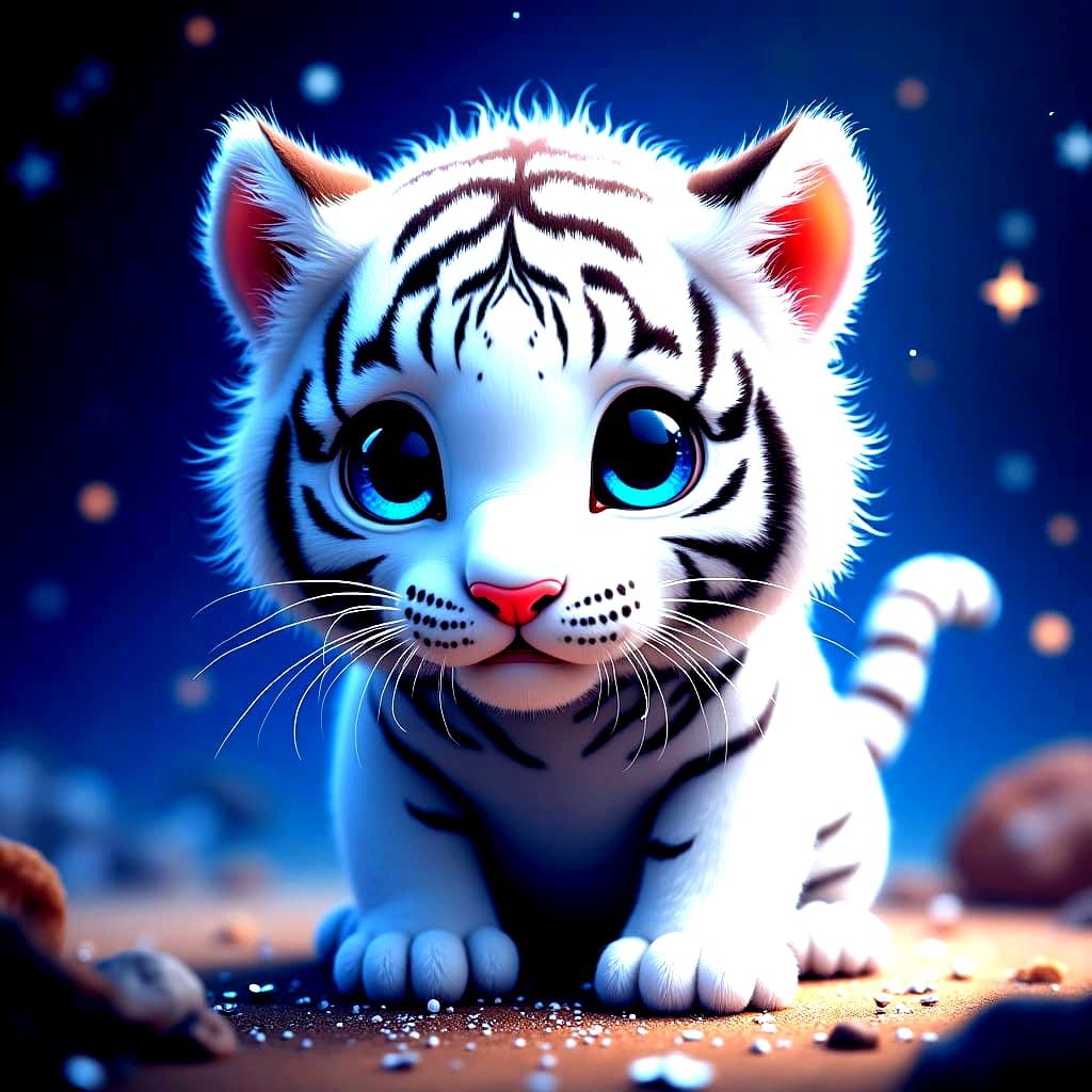 White Tiger Cub in Holographic Astral Illustration