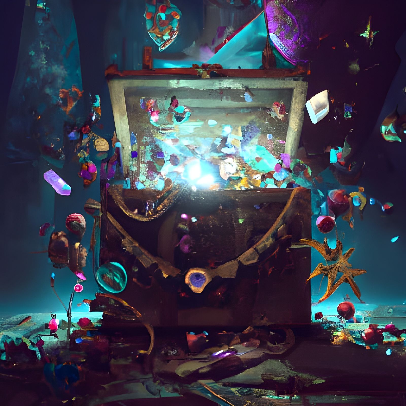 Mystical Pandora's Box with Jewels, Detailed Matte Painting